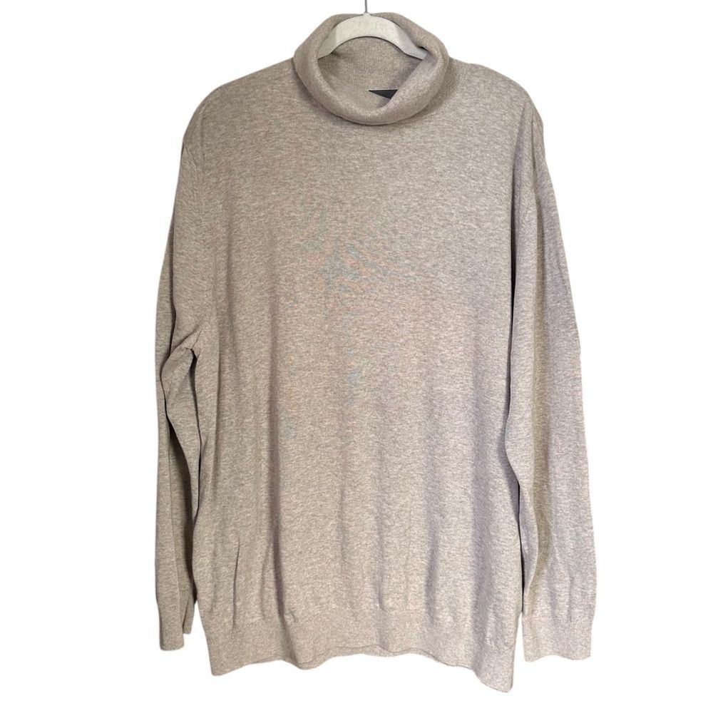 H&M Men’s Sz XXL Beige Slim Fit 100% Cotton Turtleneck Knit Sweater Long Sleeve